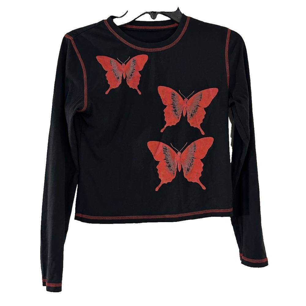 Romwe Womans Y2K Butterfly‎ Long Sleeve Top Size L Fairygrunge Goth 90s Moto